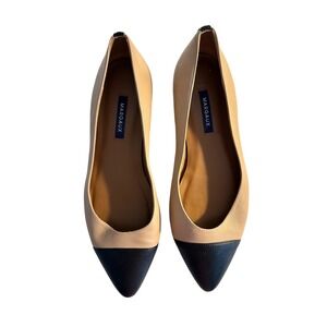 Margaux The Point Leather Ballet Flats Size 39.5 US 9 Black Tan Cap Toe Classic